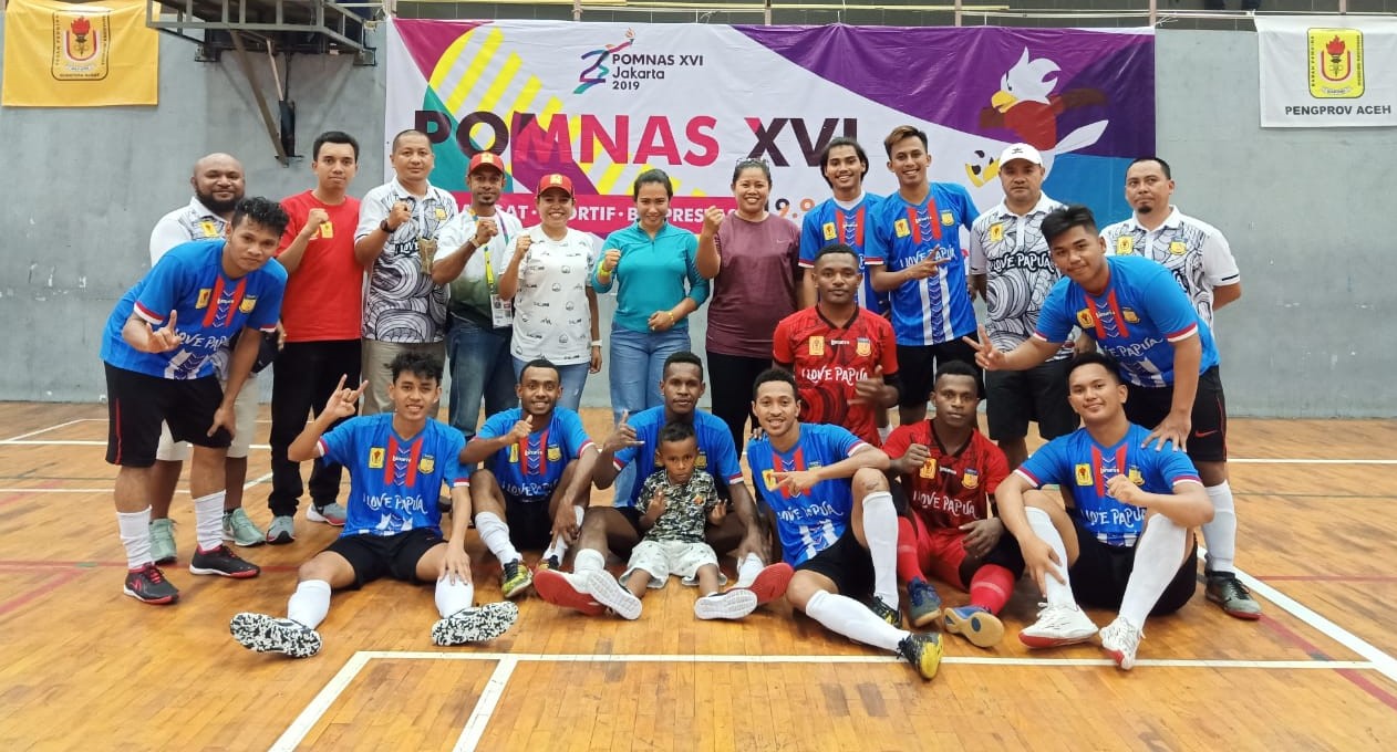 Tim Futsal Popnas Papua berhasil merebut perunggu dikelas Futsal putra di Popnas Jakarta, Rabu (25/9). (FT : Ist)